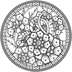 Circular pattern in the form of mandala with flower for henna, mehndi, tattoo, decoration. 