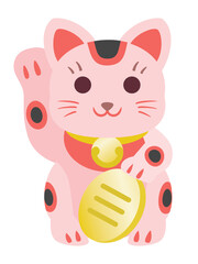 小判を持ったピンクのまねき猫のイラスト