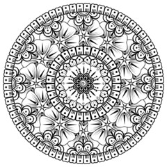 Circular pattern in the form of mandala with flower for henna, mehndi, tattoo, decoration. 