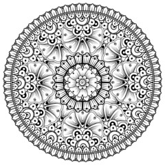 Circular pattern in the form of mandala with flower for henna, mehndi, tattoo, decoration. 