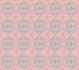 Japanese Flower Hexagon Vector Seamless Pattern