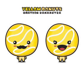 cute yellow donuts mascot, food cartoon illustration
