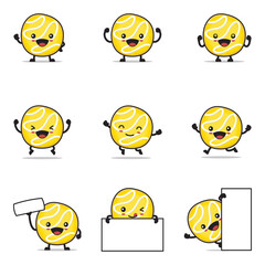 cute yellow donuts cartoon. with happy facial expressions and different poses