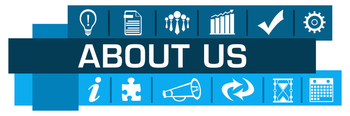 About Us Blue Lines Business Symbols Horizontal 
