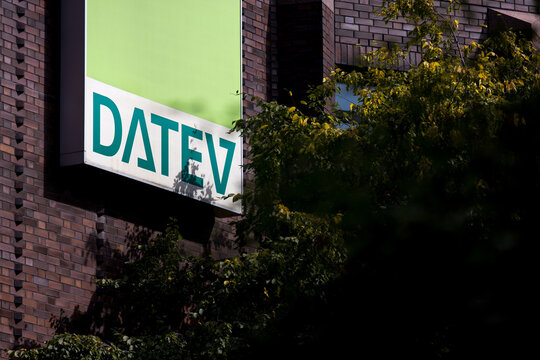 hamburg, hamburg, germany - 14 09 2021: an datev sign on a building in hamburg