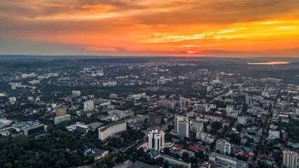 Naklejka na ściany i meble Aerial drone view of Chisinau, Moldova