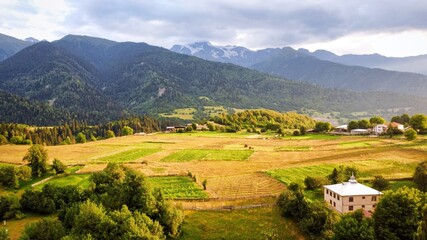 Fototapeta na wymiar Aerial drone view of a village in Georgia