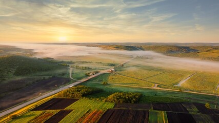 Aerial drone view of nature in Moldova at morning