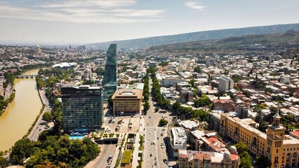 Aerial drone view of Tbilisi, Georgia