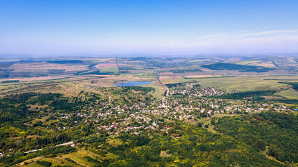 Aerial drone view of a village in Moldova