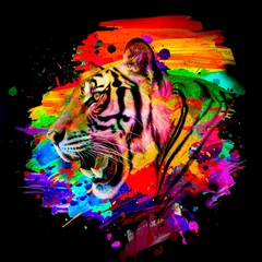 Zelfklevend Fotobehang tiger in the night color art © reznik_val