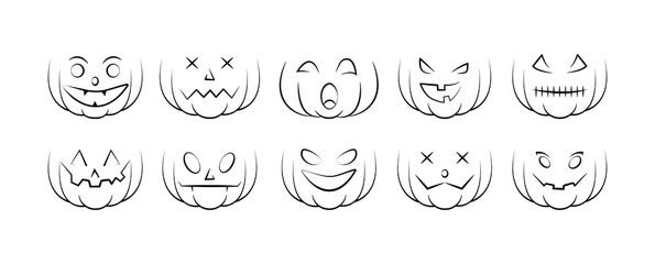 Set pumpkin on white background. Orange pumpkin with smile for your design for the holiday Halloween. Vector illustration.