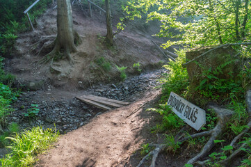 View on valley with tripoint of Slovakia, Poland and Czech Republic. View with sign to Polovnicky...