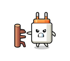 power adapter cartoon illustration as a karate fighter