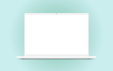 Realistic clean white notebook laptop computer mockup with blank screen.