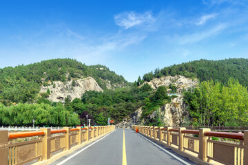 Panorama of Longmen Grottoes, Luoyang, Henan, China.