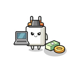 Mascot Illustration of power adapter as a hacker