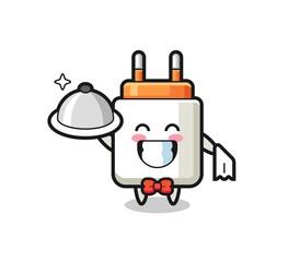 Character mascot of power adapter as a waiters