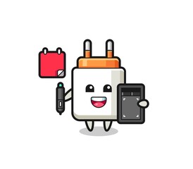 Illustration of power adapter mascot as a graphic designer