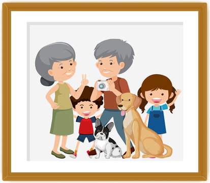 Happy family picture in a frame carton style
