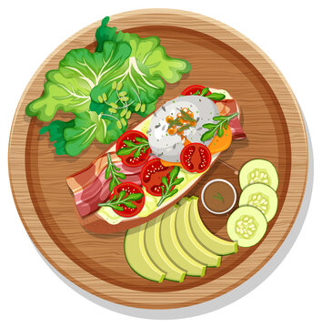 Bruschetta with various vegetable on a round plate isolated