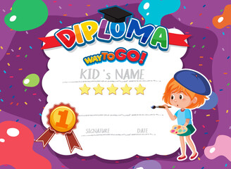Fototapeta premium Cute motivational cartoon certificate for children