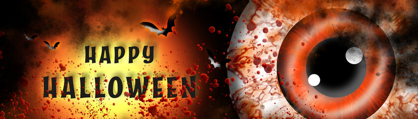 Halloween banner. Halloween illustration with scary eyes. and blood. HAPPY HALLOWEEN.