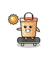 waffle cone character illustration ride a skateboard