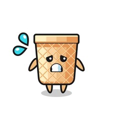 waffle cone mascot character with afraid gesture