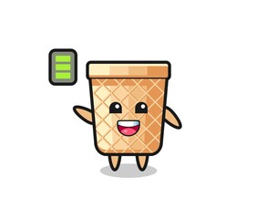 waffle cone mascot character with energetic gesture