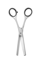 Professional hairdresser thinning scissors isolated on white. Haircut tool