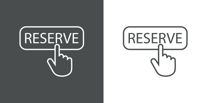 Logotipo con texto Reserve en cuadrado con mano con lineas en fondo gris y fondo blanco
