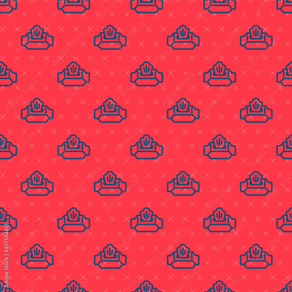 Poster Blue line Wet wipe pack icon isolated seamless pattern on red background. Vector