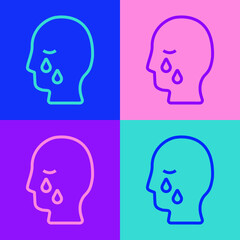 Pop art line Man graves funeral sorrow icon isolated on color background. The emotion of grief, sadness, sorrow, death. Vector