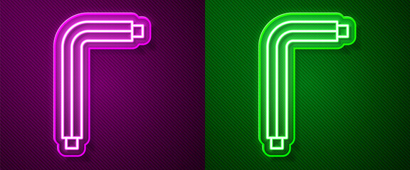 Glowing neon line Tool allen keys icon isolated on purple and green background. Vector
