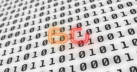 Obraz premium Image of 6g neon glowing text over binary coding