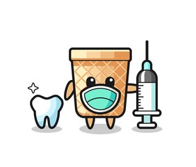 Mascot character of waffle cone as a dentist
