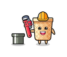 Character Illustration of waffle cone as a plumber