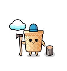 Character cartoon of waffle cone as a woodcutter