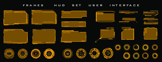 Big set futuristic HUD elements for HUD user interface. Elements for the user interface HUD. Circles, callouts, titles, frames, pointers, targets, information and dialog boxes