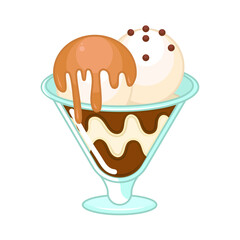 Ice cream balls in glass bowl vector illustration
