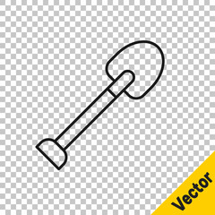Black line Shovel icon isolated on transparent background. Gardening tool. Tool for horticulture, agriculture, farming. Vector
