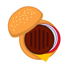  Burger top view. Flat icon vector illustration.