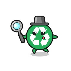 recycling cartoon character searching with a magnifying glass