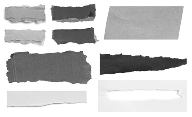 Collection of torn paper isolated on white background.