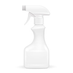 Mockup White Blank Spray Pistol Cleaner Plastic Bottle. Illustration Isolated On White Background. Mock Up Template Ready For Your Design. Vector EPS10