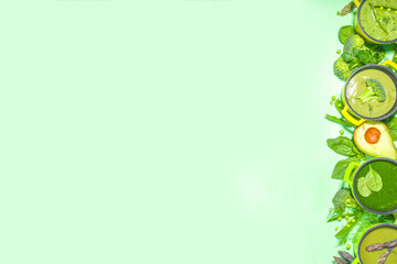 Various green cream soup set