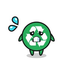 recycling mascot character with afraid gesture