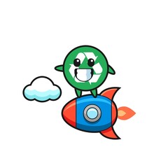 recycling mascot character riding a rocket