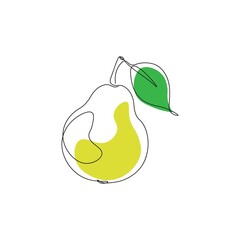 One line illustration. Single line pear art. Tattoo idea. Yellow fruit